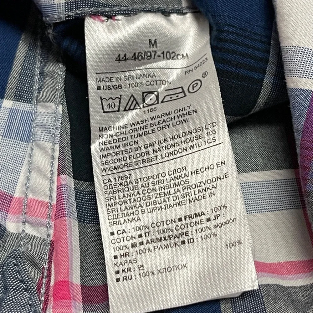Banana Republic Men's M Grant‎ Fit Shirt Navy Pink Blue Plaid Oxford EUC